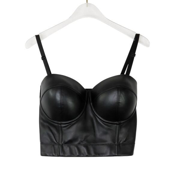 Charmian Black Leather Bustier Top Camisole Size Large - Picture 2 of 8